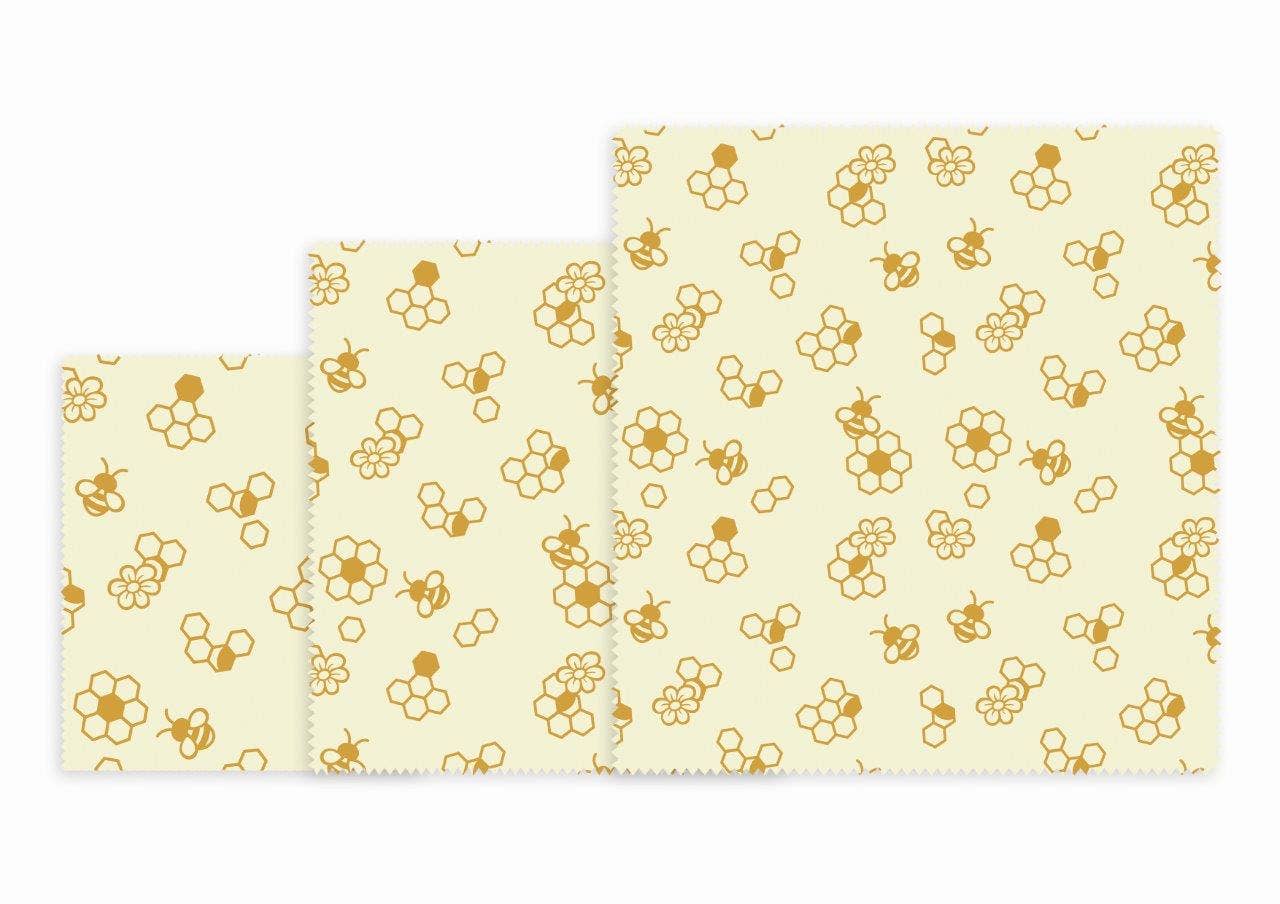 Reusable Organic Beeswax Food Wraps, Honey Combs Design - Set of 3, Eco-Friendly Product, Plastic 