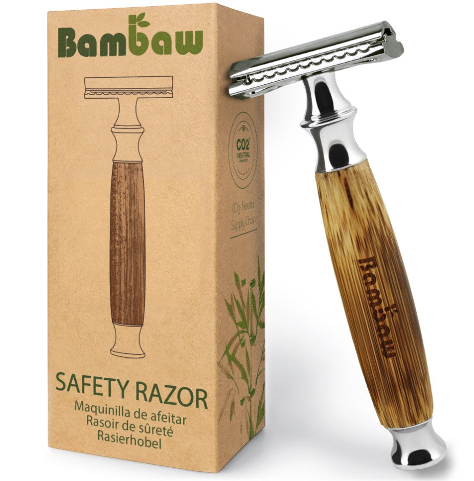 Zinc-Alloy Reusable Razor with Bamboo Handle, Eco-Friendly Product, Plastic-Free