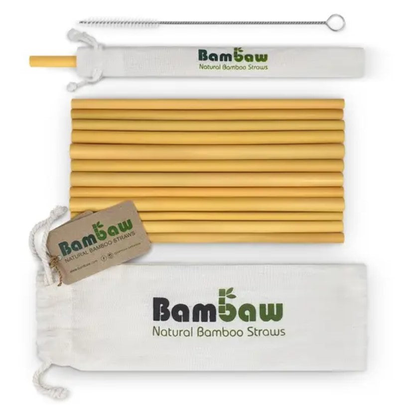 8.7" Long Reusable & Biodegradable Bamboo Straws - 12/pack, Eco-Friendly Product, Plastic-Free