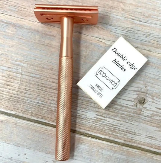 Rose Gold Reusable Stainless Steel Razor - 5 Blades Included, Eco-Friendly Product, 100% Plastic-Free