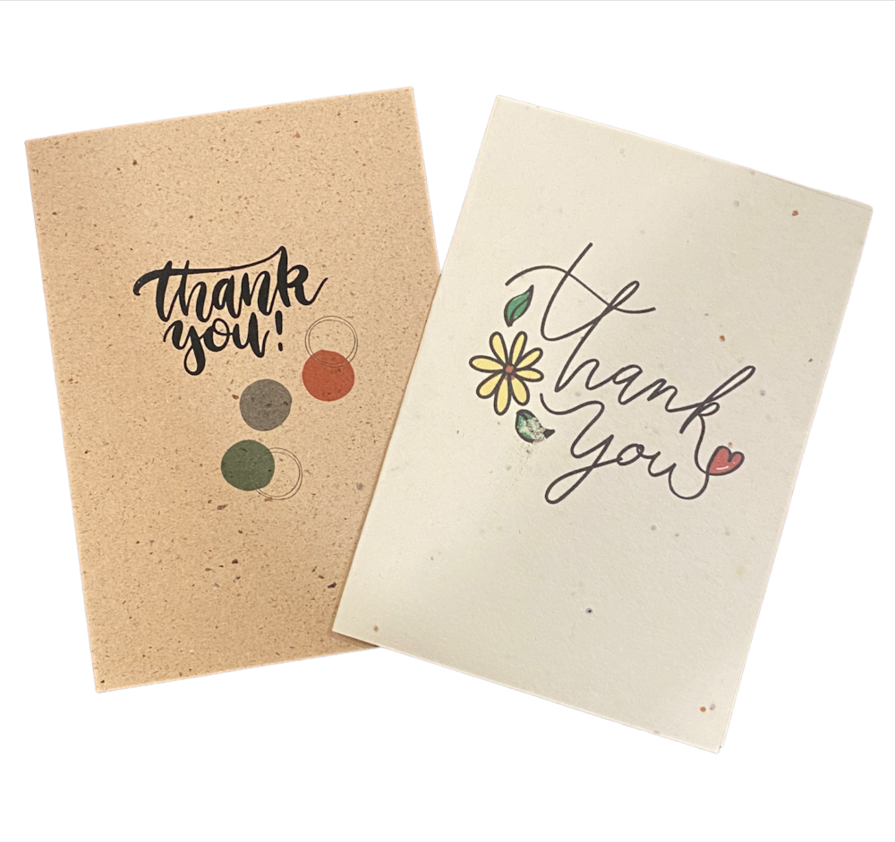 Biodegradable Handmade Paper Thank You Greeting Cards - 2/pack, Eco-Friendly Product, Plastic-Free